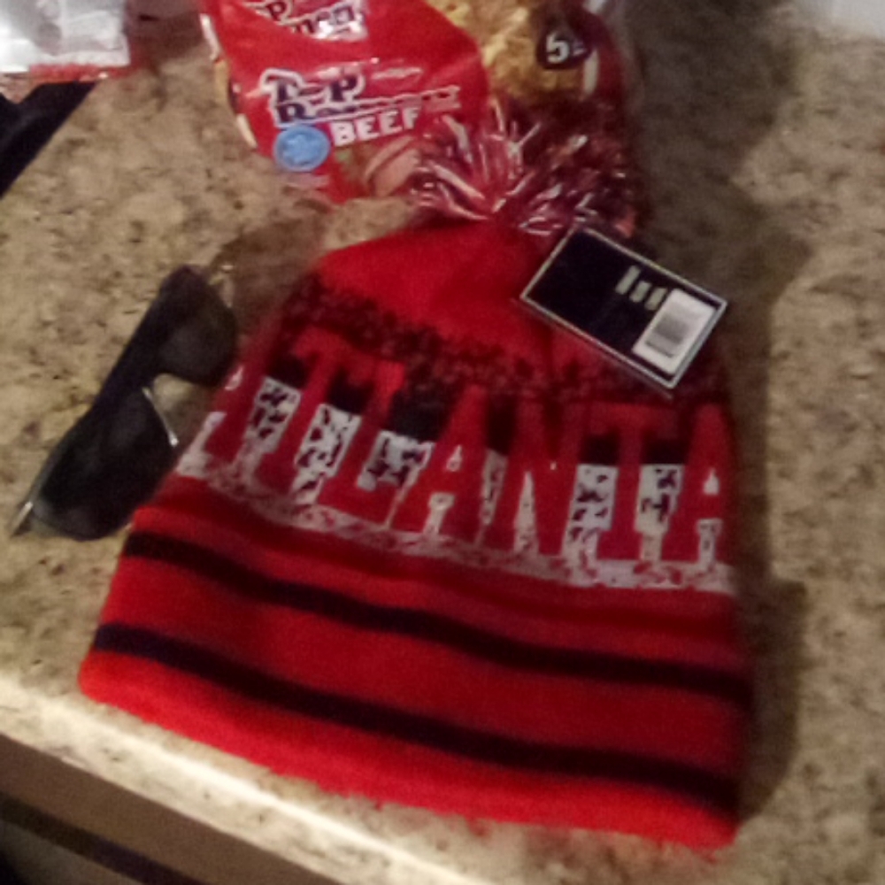 Multi colored red black and white ATLANTA hoodie